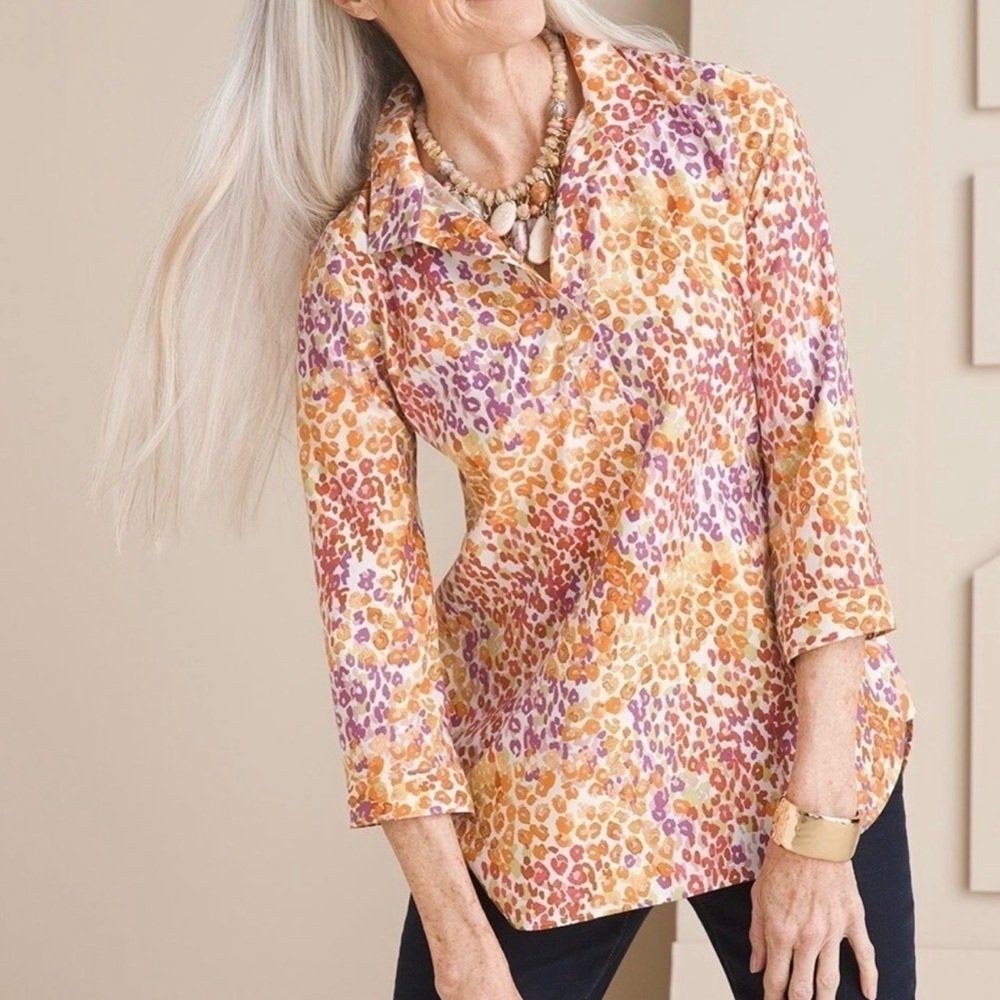 Chico's Multi-Color Leopard Print Collar Blouse
